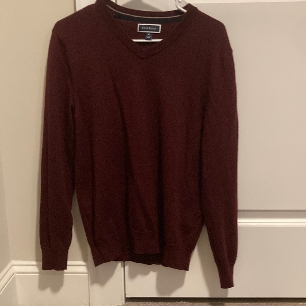 Club Room Maroon Red V-Neck Sweater Long-sleeve Shirt Tee